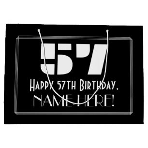 57th Birthday ~ Art Deco Inspired Look "57" + Name Large Gift Bag