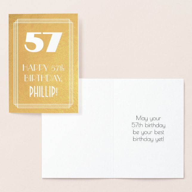 57th Birthday ~ Art Deco Style "57" & Custom Name Foil Card (Display)