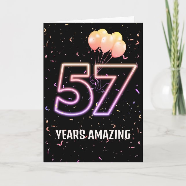 57th Birthday Balloons and Confetti Card (Front)