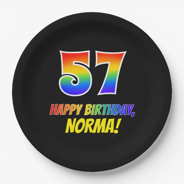 57th Birthday: Bold, Fun, Simple, Rainbow 57 Paper Plate (Front)
