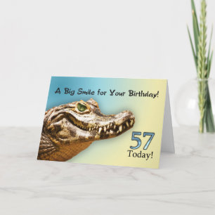 57th Birthday card with a smiling alligator