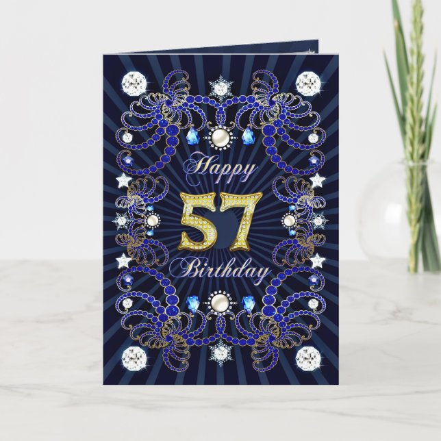 57th birthday card with masses of jewels (Front)