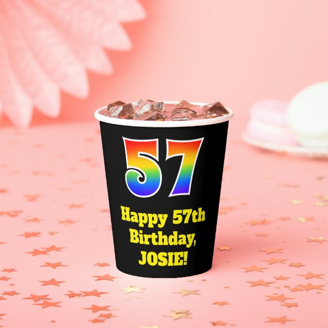 57th Birthday: Colourful, Fun, Exciting, Rainbow 5 Paper Cups (Insitu)