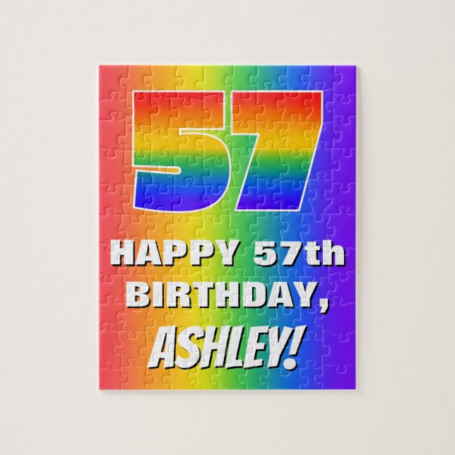 57th Birthday: Colourful, Fun Rainbow Pattern # 57 Jigsaw Puzzle (Vertical)