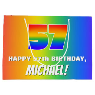 57th Birthday: Colourful, Fun Rainbow Pattern # 57 Large Gift Bag