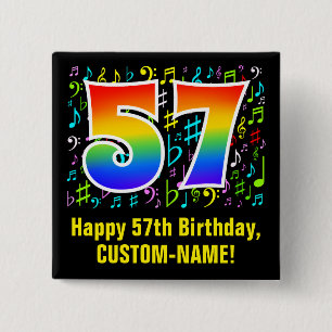 57th Birthday: Colourful Music Symbols, Rainbow 57 15 Cm Square Badge