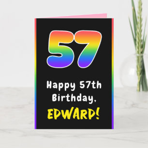 57th Birthday: Colourful Rainbow # 57, Custom Name Card