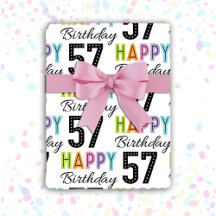 57th Birthday Colourful Typography  Wrapping Paper