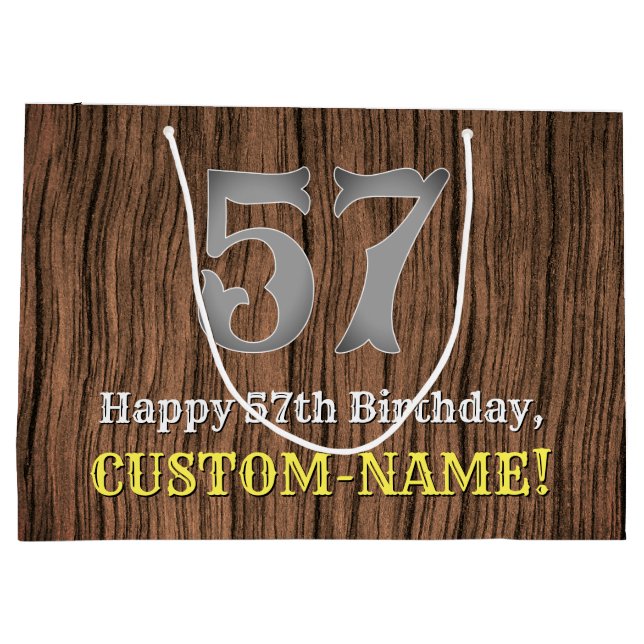 57th Birthday: Country Western Inspired Look, Name Large Gift Bag (Back)