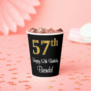 57th Birthday - Elegant Luxurious Faux Gold Look # Paper Cups