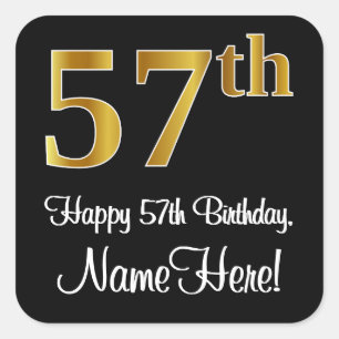 57th Birthday – Elegant Luxurious Faux Gold Look # Square Sticker