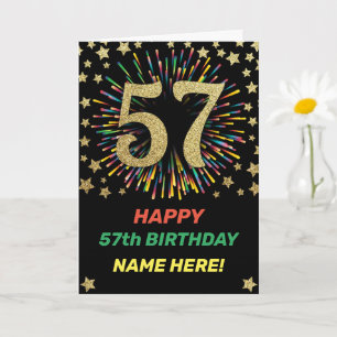 57th Birthday Firework Rainbow Gold Happy Birthday Card