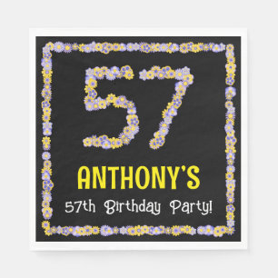 57th Birthday: Floral Flowers Number, Custom Name Napkin