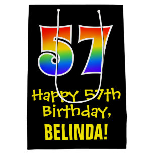 57th Birthday: Fun, Bold, Colourful, Rainbow "57" Medium Gift Bag