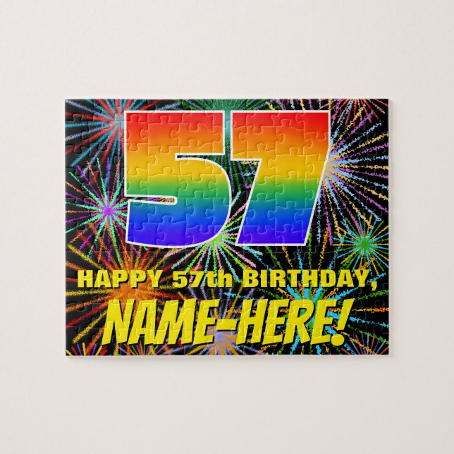 57th Birthday: Fun, Colourful Celebratory Firework Jigsaw Puzzle (Horizontal)