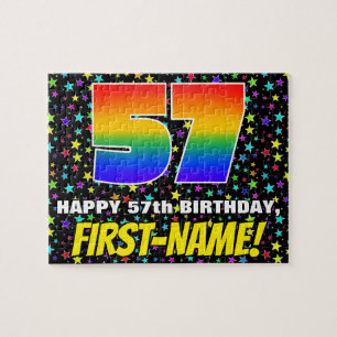 57th Birthday — Fun, Colourful Star Field Pattern Jigsaw Puzzle