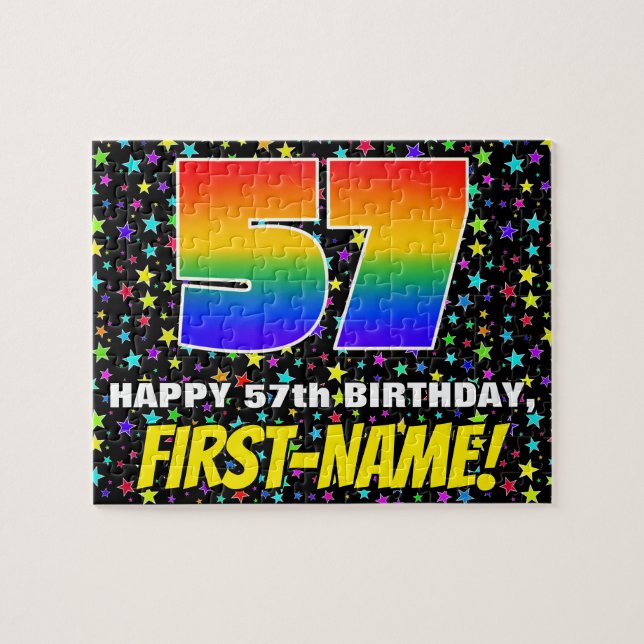 57th Birthday — Fun, Colourful Star Field Pattern Jigsaw Puzzle (Horizontal)