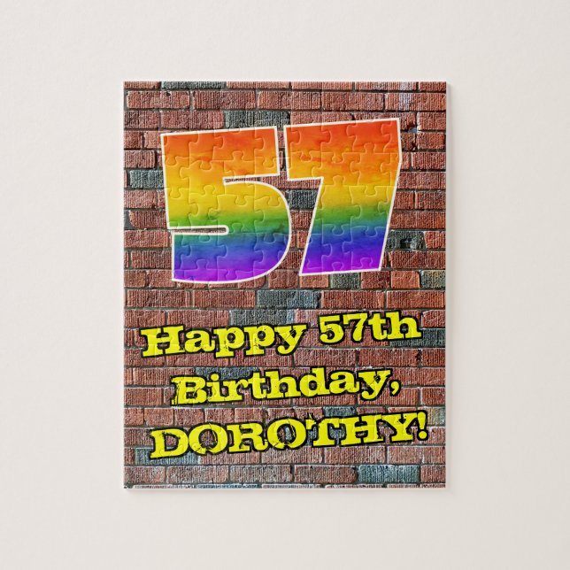 57th Birthday: Fun Graffiti-Inspired Rainbow 57 Jigsaw Puzzle (Vertical)