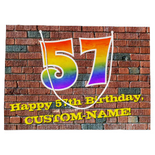 57th Birthday: Fun, Graffiti-Inspired Rainbow # 57 Large Gift Bag