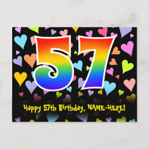 57th Birthday: Fun Hearts Pattern, Rainbow 57 Postcard