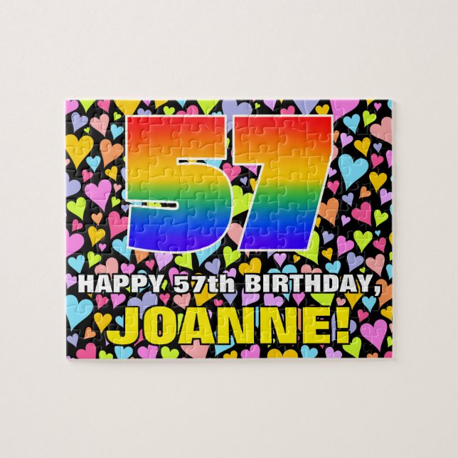 57th Birthday — Fun, Loving Heart Shapes + “57” Jigsaw Puzzle (Horizontal)