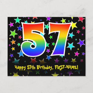 57th Birthday: Fun Stars Pattern, Rainbow 57, Name Postcard