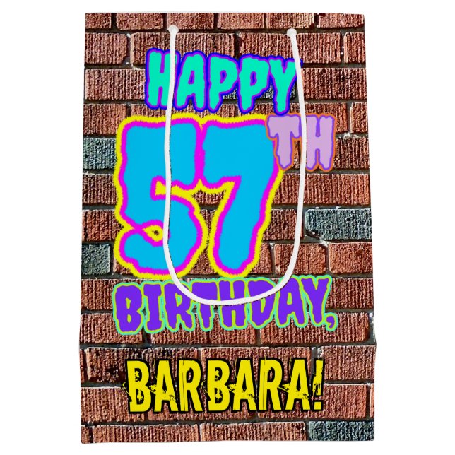 57th Birthday: Fun, Urban Graffiti Inspired Look Medium Gift Bag (Back)
