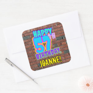 57th Birthday – Fun, Urban Graffiti Inspired Look Square Sticker