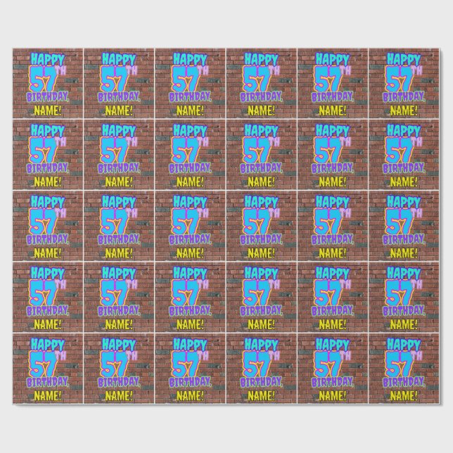 57th Birthday: Fun, Urban Graffiti Inspired Look Wrapping Paper (Flat)