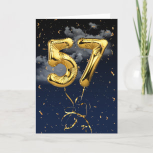 57th Birthday Gold Mylar Balloon and Confetti Card