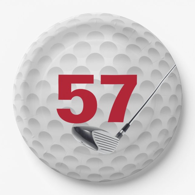 57th Birthday Golf Ball Design Paper Plate (Front)
