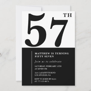 57th birthday invitations Black and White Elegant