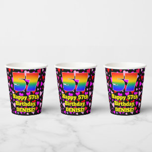 57th Birthday: Loving Hearts Pattern, Rainbow 57 Paper Cups