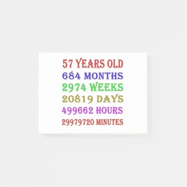 57th Birthday Milestones Post-it Notes (Front)
