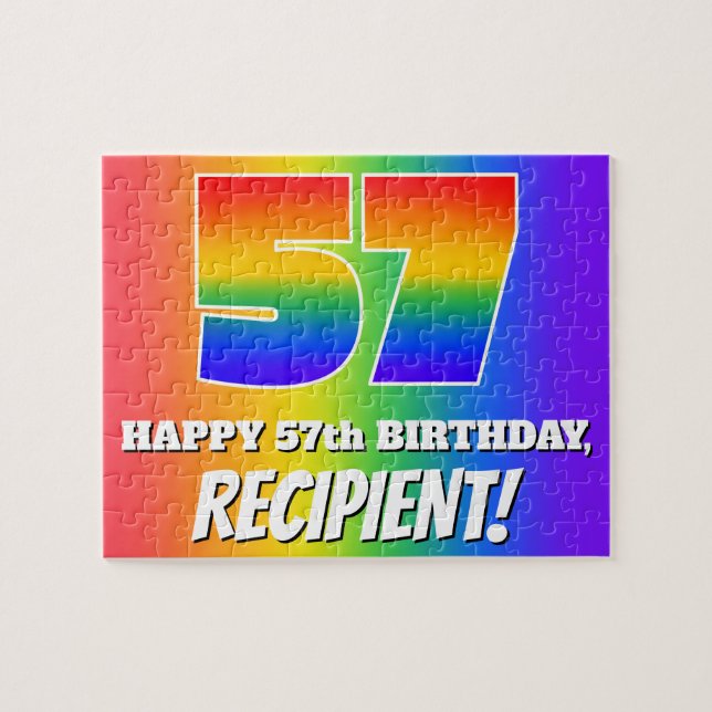 57th Birthday — Multicolored Rainbow Pattern “57” Jigsaw Puzzle (Horizontal)