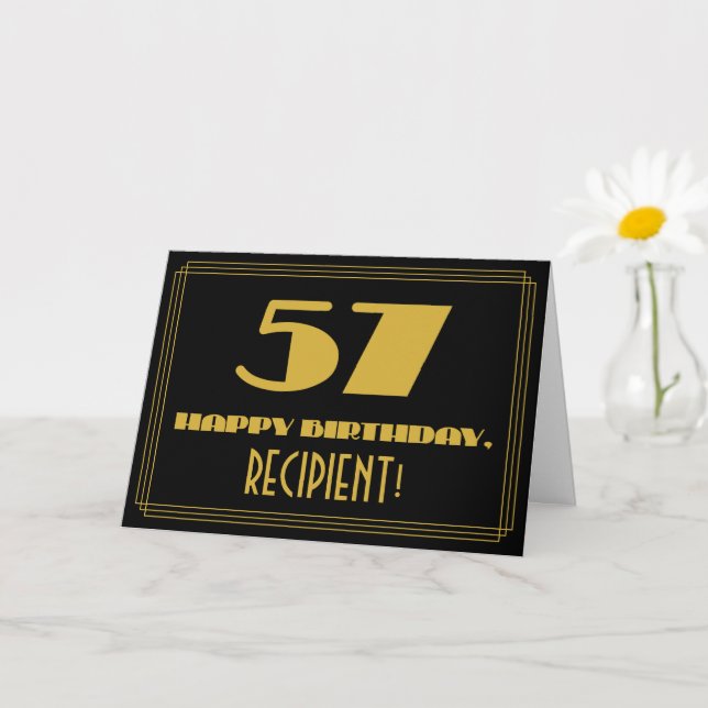 57th Birthday: Name + Art Deco Inspired Look "57" Card (Small Plant)