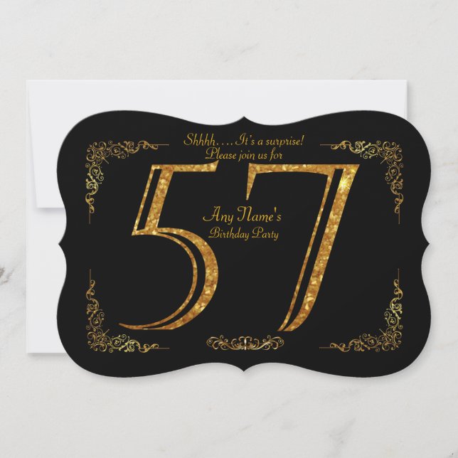 57th,Birthday party 57th,great Gatsby,black & gold Invitation (Front)