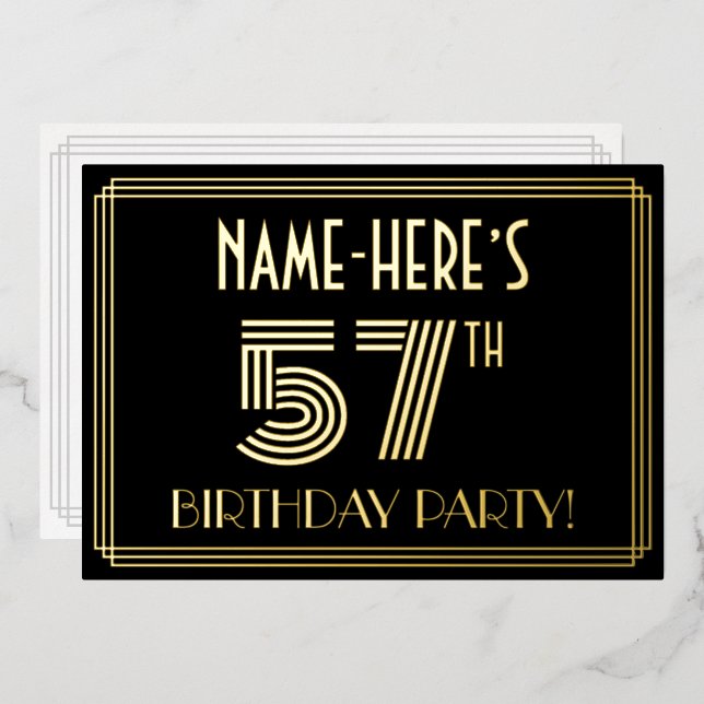 57th Birthday Party — Art Deco Style “57” + Name (Front/Back)