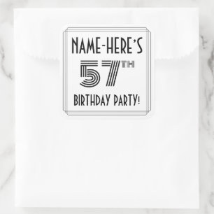 57th Birthday Party: Art Deco Style + Custom Name Square Sticker