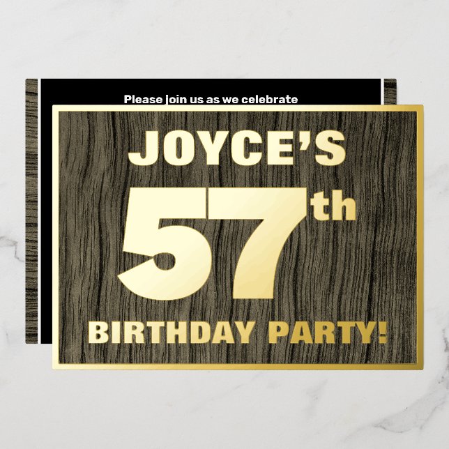 57th Birthday Party: Bold, Faux Wood Grain Pattern (Front/Back)