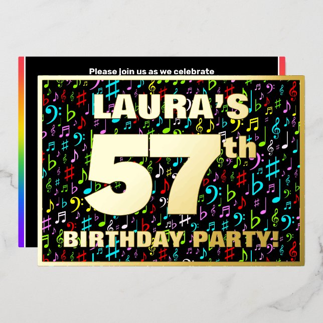 57th Birthday Party — Fun, Colourful Music Symbols (Front/Back)