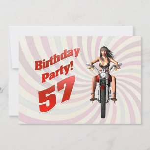 57th birthday party with a girl on a motorbike invitation