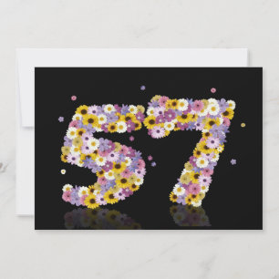 57th Birthday party, with flowered letters Invitation