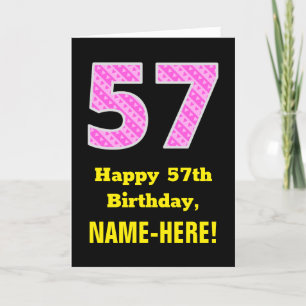 57th Birthday: Pink Stripes and Hearts "57" + Name Card