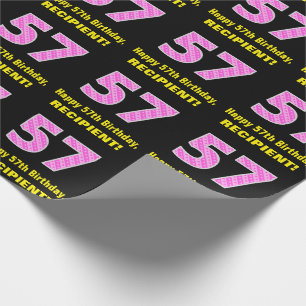 57th Birthday: Pink Stripes and Hearts "57" + Name Wrapping Paper
