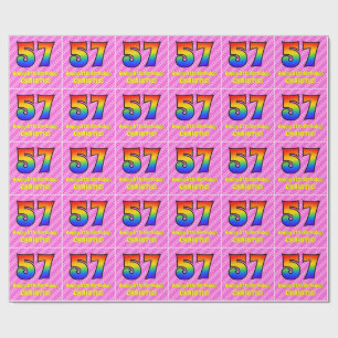 57th Birthday: Pink Stripes & Hearts, Rainbow # 57 Wrapping Paper