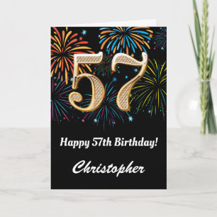 57th Birthday Rainbow Fireworks Black and Gold Card