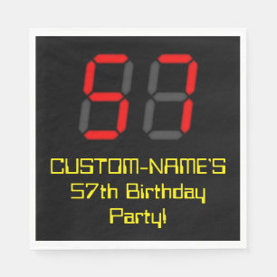 57th Birthday: Red Digital Clock Style "57" + Name Napkin