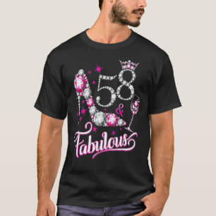 58 And Fabulous Happy 58th Birthday Party Girly Hi T-Shirt