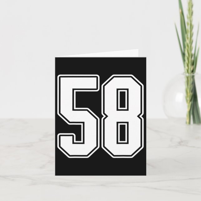 #58 White Outline Number 58 Sports Fan Jersey Styl Card (Front)